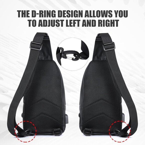 Modern Black Sling Backpack with Water Resistance and USB Charging Capability - Picture 4 of 7